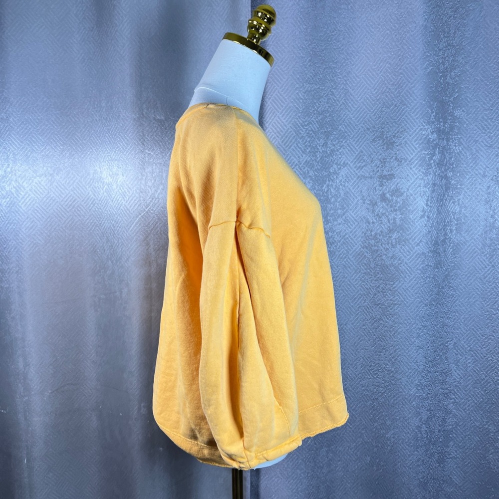 Free People Anthropologie Marigold Yellow Puff Sleeve Cotton Sweatshirt Large - Picture 3 of 9